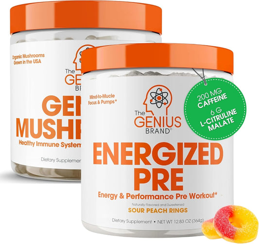 Genius Energized Pre Workout & Mushroom Supplement Bundle - Boost Energy and Wellness with Powerful Ingredients