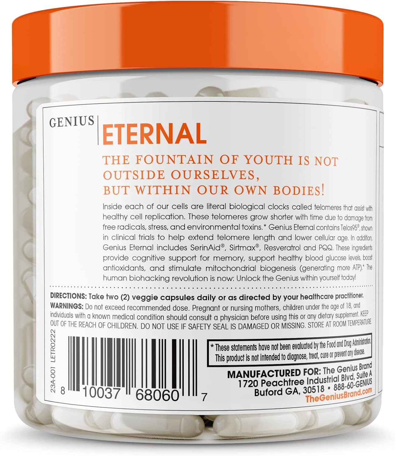 Genius Eternal Anti-Aging Supplement - Telomere Capsules for Longevity & Cellular Repair