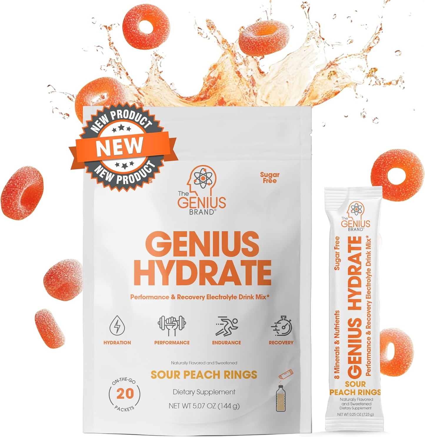 Genius Hydration & Pre-Workout Bundle - Sour Peach Rings Drink Mix with Natural Electrolytes & Caffeine Boost