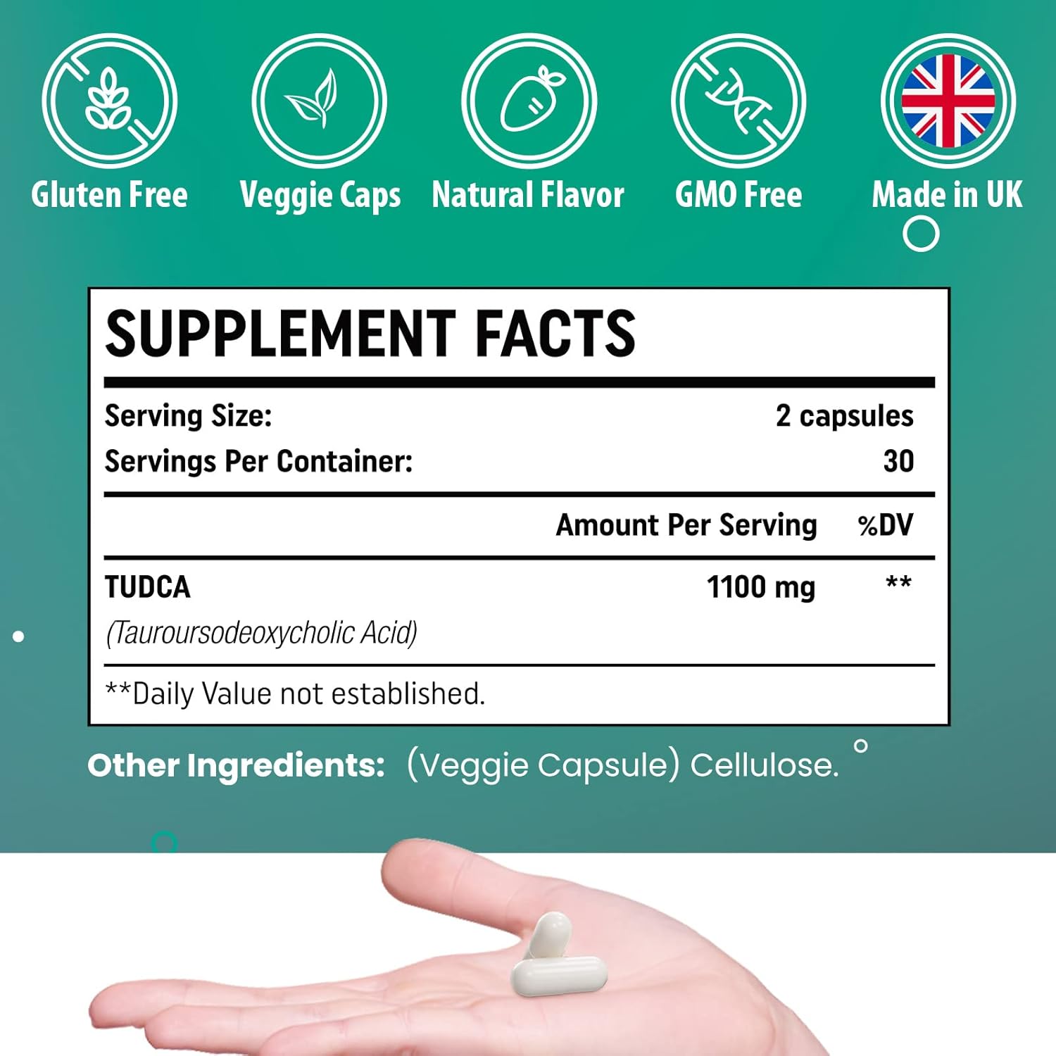 Genogna TUDCA 1100mg Liver Support Supplement - Water-Soluble Bile Salts, Detox Cleanse, Strong Bitter Taste - 600 Vegan Capsules, Non-GMO, Gluten-Free