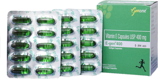 GENONE E-Gen 400 Vitamin E Capsules - Boosts Skin, Face, and Hair Glow (30 Capsules)