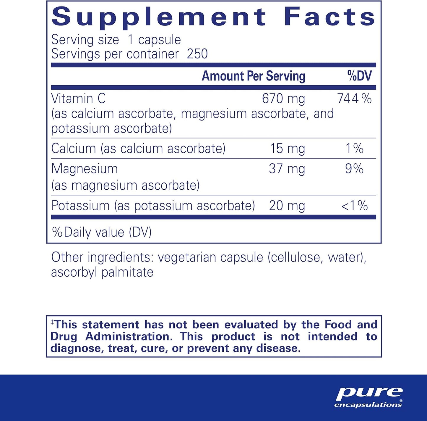 Gentle Buffered Vitamin C Capsules for Sensitive Individuals | 250 Capsules | Pure Encapsulations