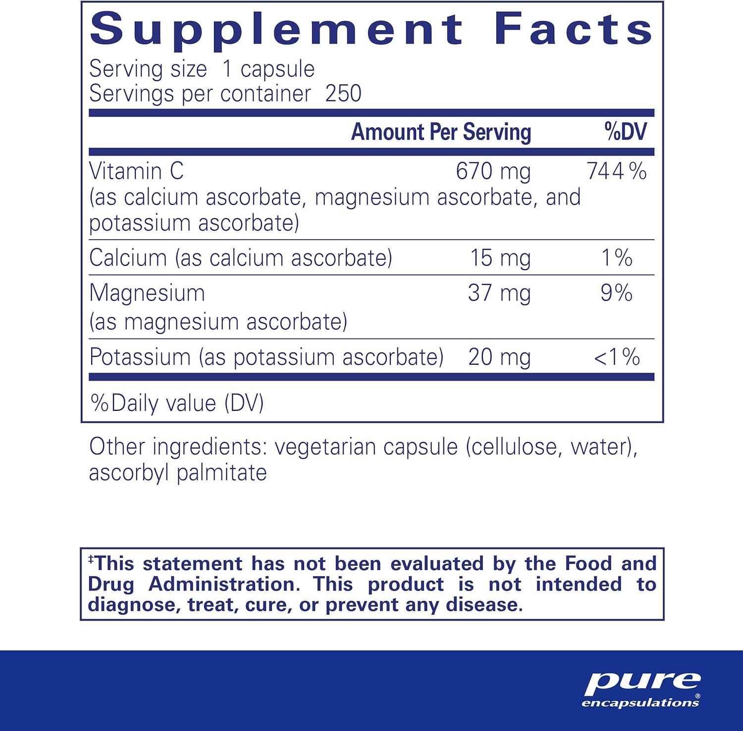 Gentle Buffered Vitamin C Capsules for Sensitive Individuals | 250 Capsules | Pure Encapsulations