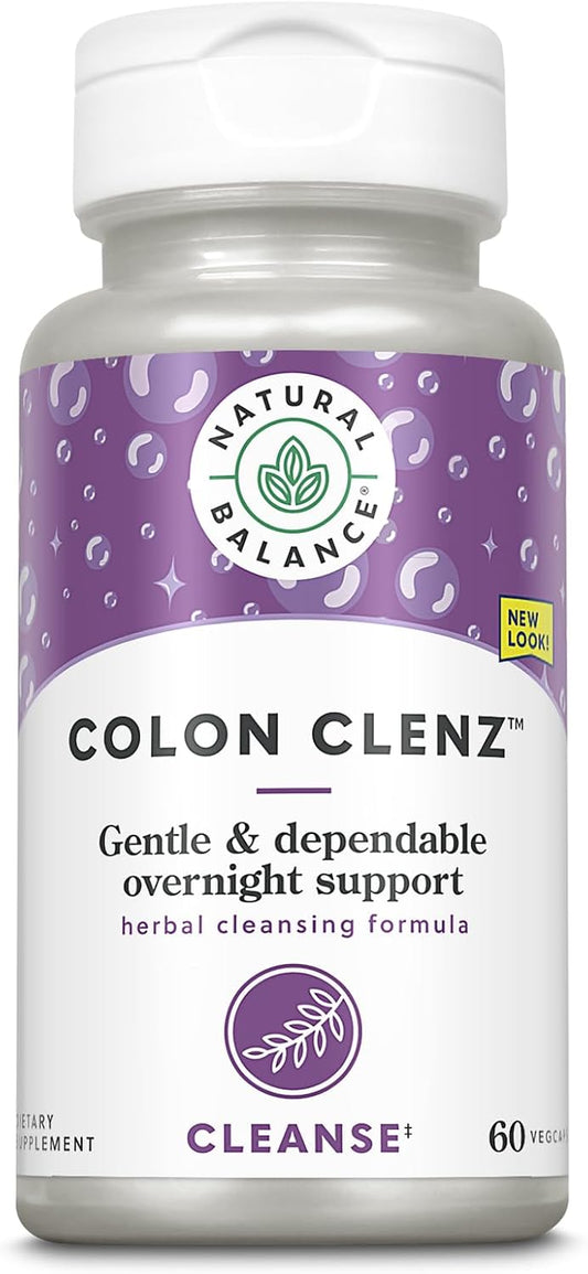 Gentle Herbal Colon Cleanse & Detox Supplement | Overnight Formula for Digestive Health - Natural Balance Colon Clenz - 60 VegCaps - 60-Day Guarantee