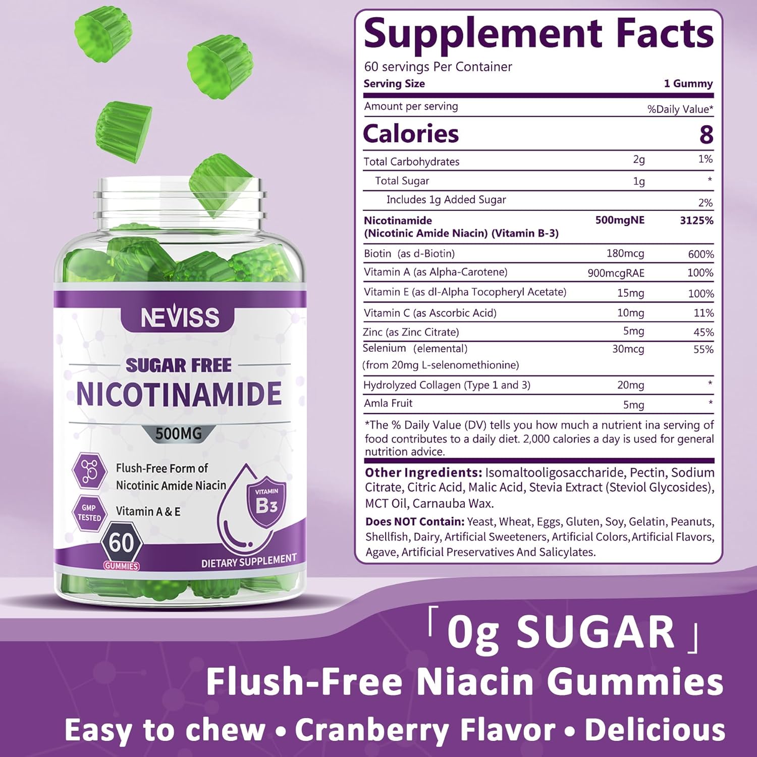 Gentle Iron & Nicotinamide 500mg Vegan Gummies, Sugar-Free Supplement by NEVISS