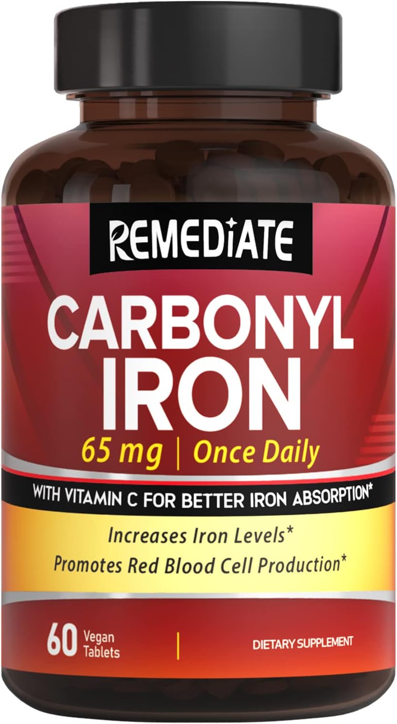 Gentle Iron Supplement with Vitamin C for Energy Support and Red Blood Cell Formation, 65mg, Vegan, Non-GMO, 60 Tablets