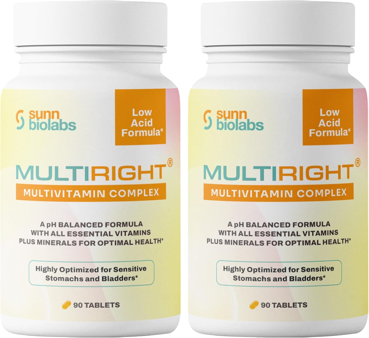 Gentle Multivitamin for Sensitive Stomachs & Bladders | Sunn Biolabs Multiright | pH Balanced & Easy to Digest | 180 Tablets
