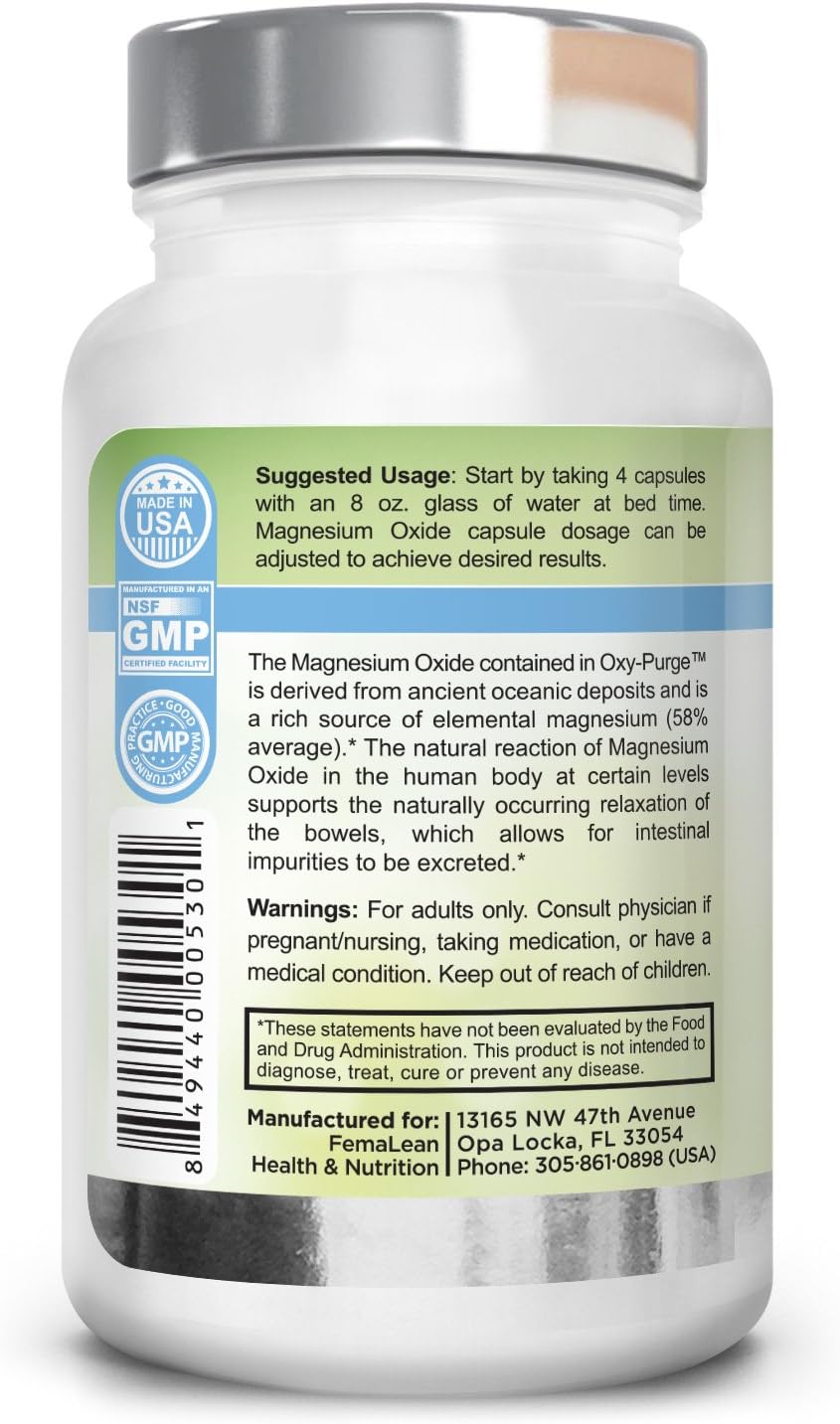 Gentle Oxy-Purge Colon Cleanse Vcaps - Natural Magnesium Oxide Laxative for Healthy Digestion & Regularity