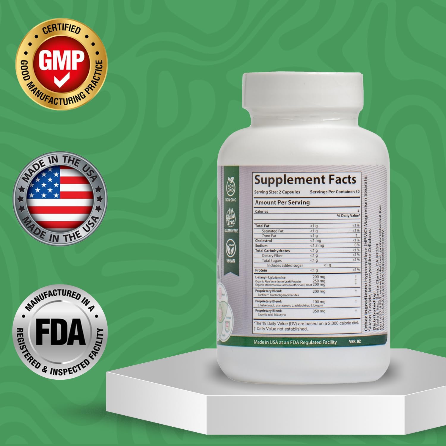 Genuine Health B’Soleil™ Advanced Probiotic with Pre, Pro & Post Biotics - 60 Capsules - Gluten Free, Vegan, Non-GMO - 25 Billion CFU - Natural Gut Health Support