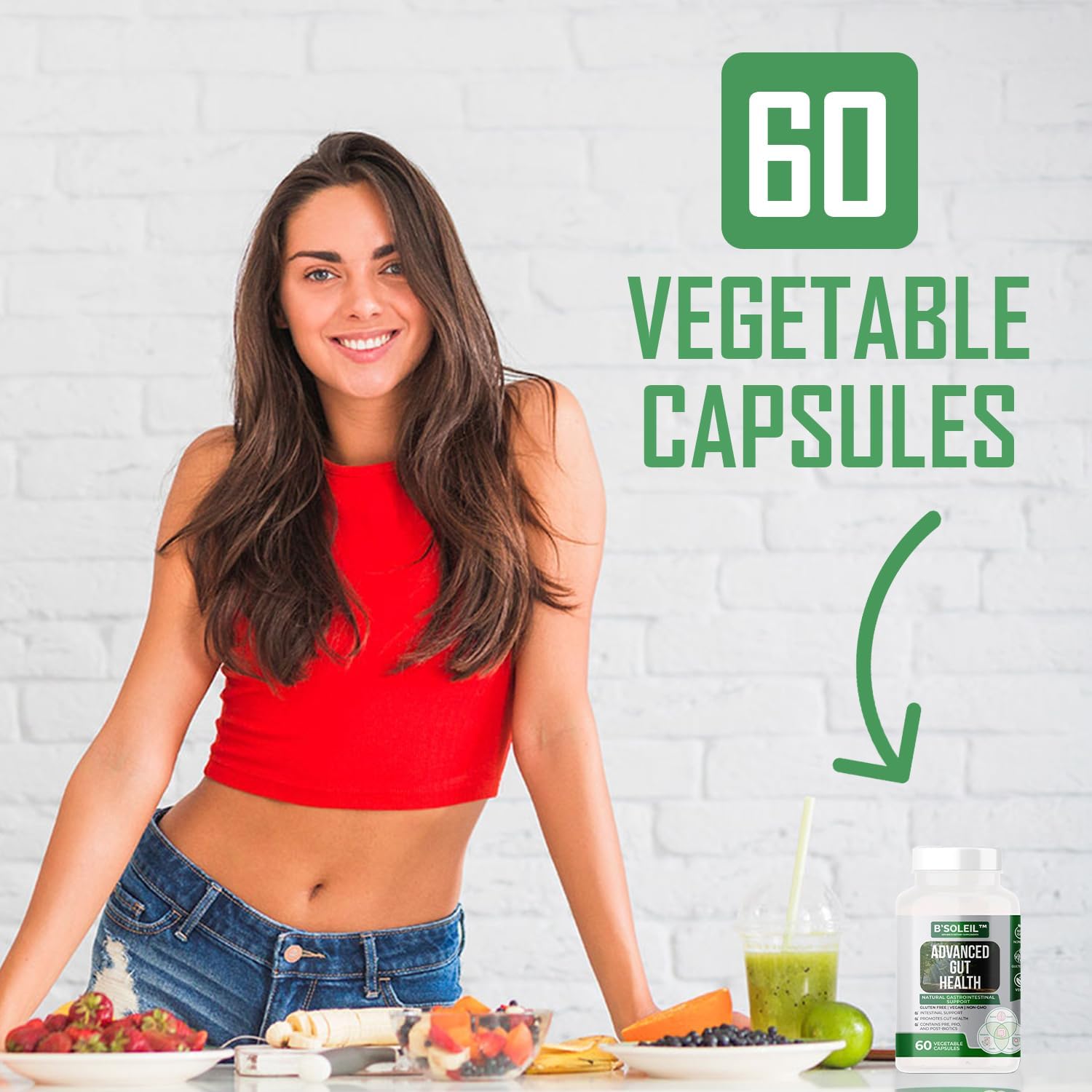 Genuine Health B’Soleil™ Advanced Probiotic with Pre, Pro & Post Biotics - 60 Capsules - Gluten Free, Vegan, Non-GMO - 25 Billion CFU - Natural Gut Health Support