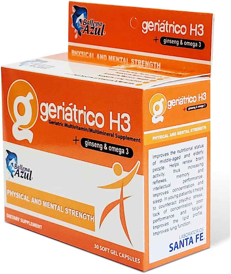 Geriatric Multivitamin Dietary Supplements with Ginseng and Omega 3 - Blue Whale Emulsion