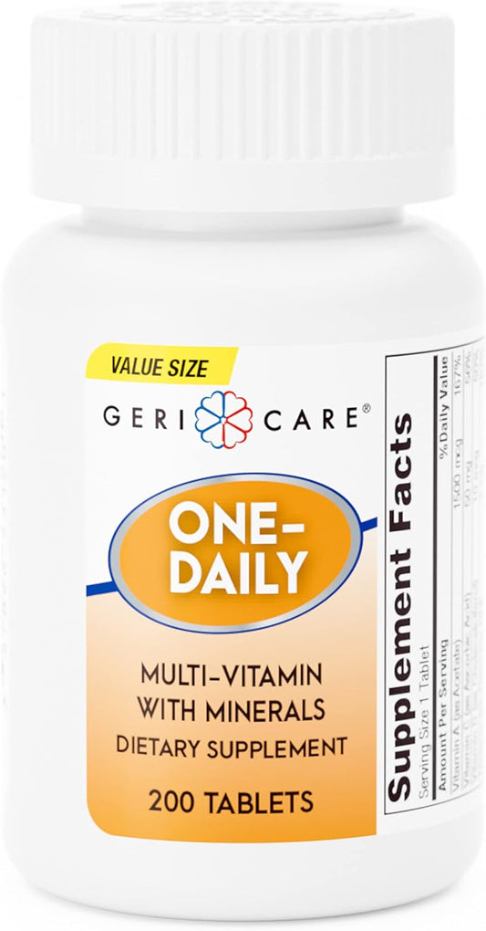 GeriCare One-Daily Multi-Vitamin & Minerals Tablets - 200 Count Pack - Dietary Supplement for Seniors