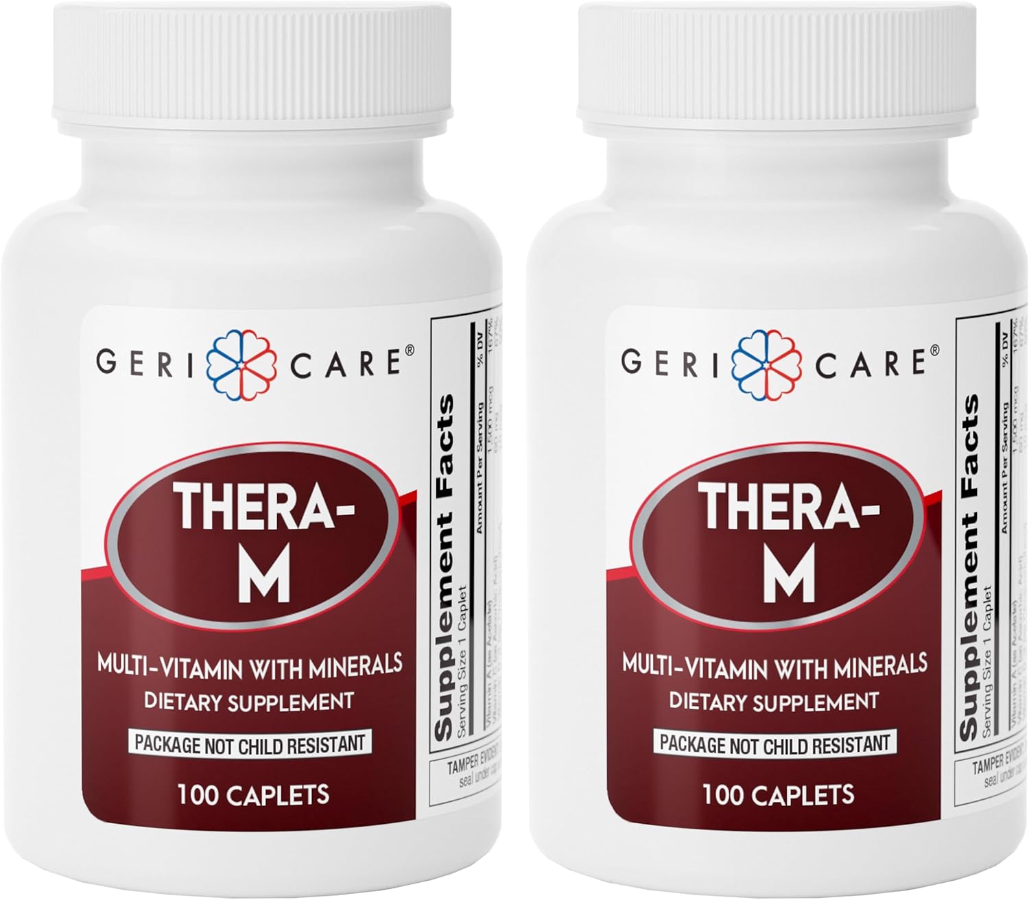 GeriCare Thera High Potency Multivitamin with Minerals, 100 Count Caplets - Pack of 2