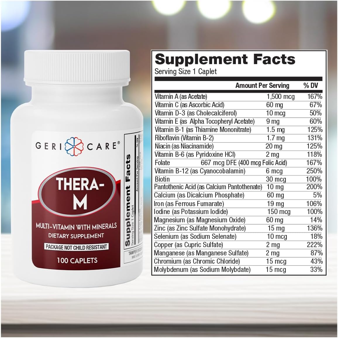 GeriCare Thera High Potency Multivitamin with Minerals, 100 Count Caplets - Pack of 2