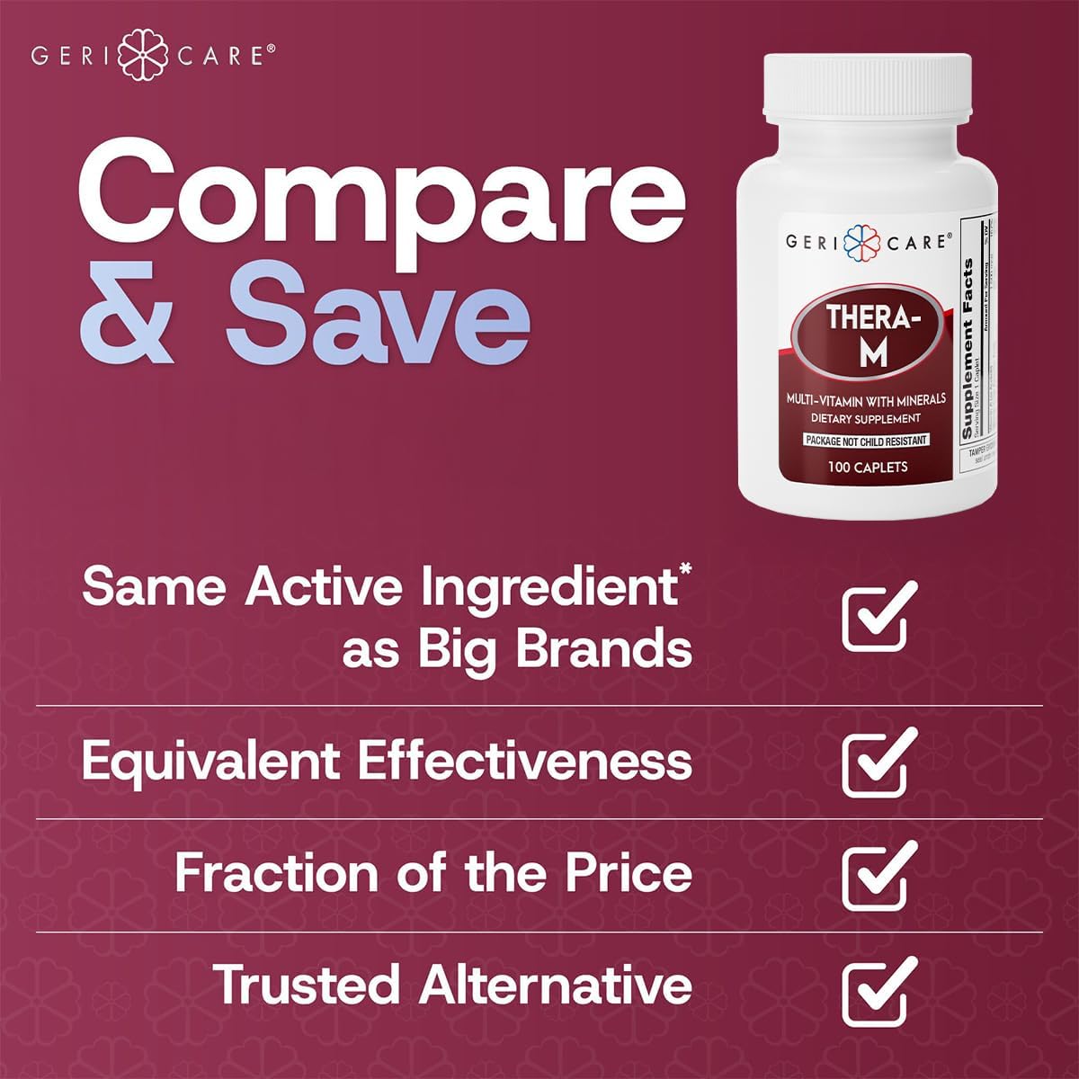 GeriCare Thera High Potency Multivitamin with Minerals, 100 Count Caplets - Pack of 2