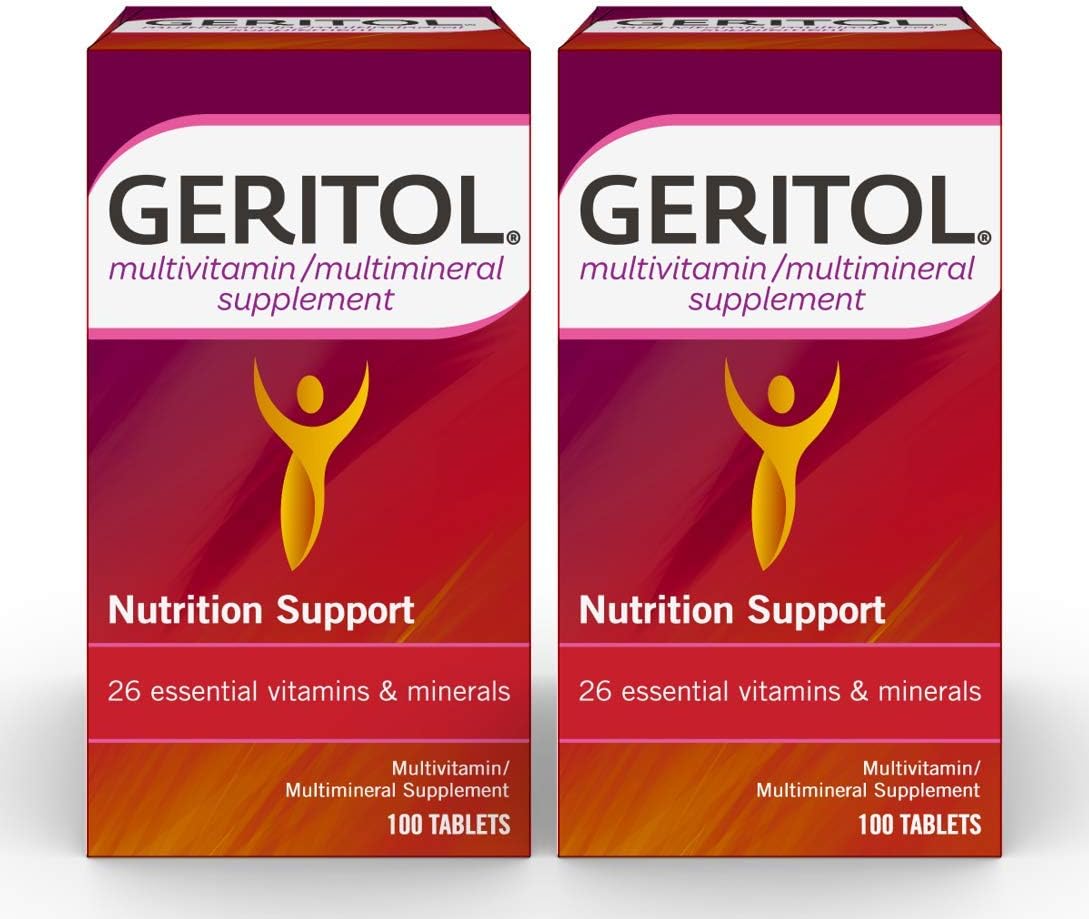Geritol Multi-Vitamin Tablets, 26 Essential Vitamins & Minerals, 100-Count Bottles (2 Pack) for Nutritional Support