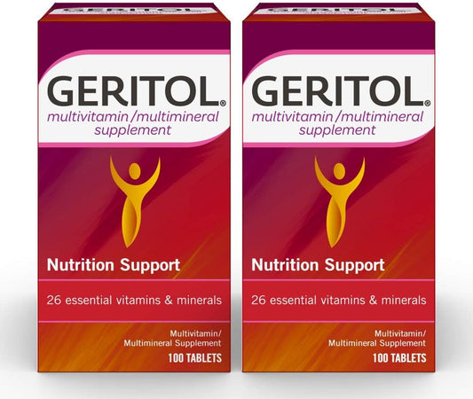 Geritol Multi-Vitamin Tablets, 26 Essential Vitamins & Minerals, 100-Count Bottles (2 Pack) for Nutritional Support
