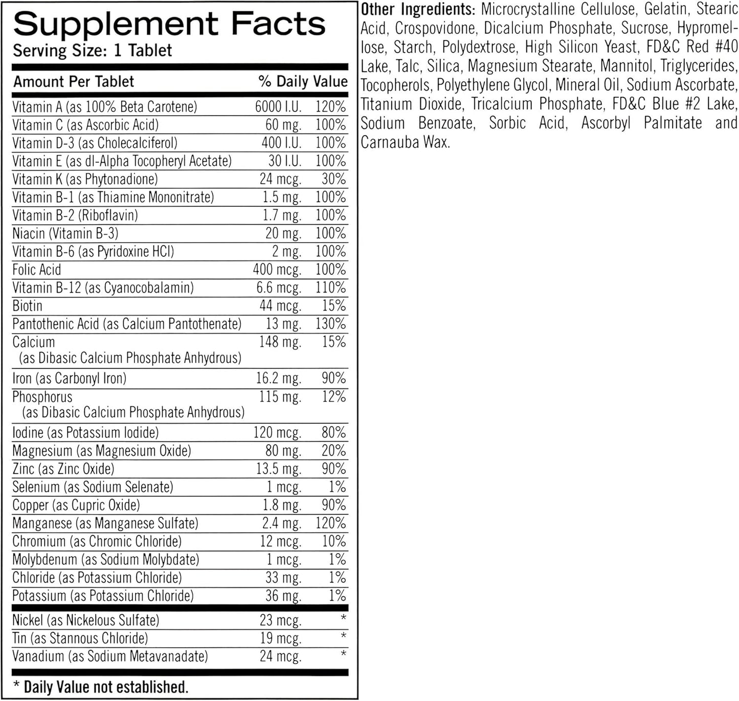 Geritol Multi-Vitamin Tablets, 26 Essential Vitamins & Minerals, 100-Count Bottles (2 Pack) for Nutritional Support