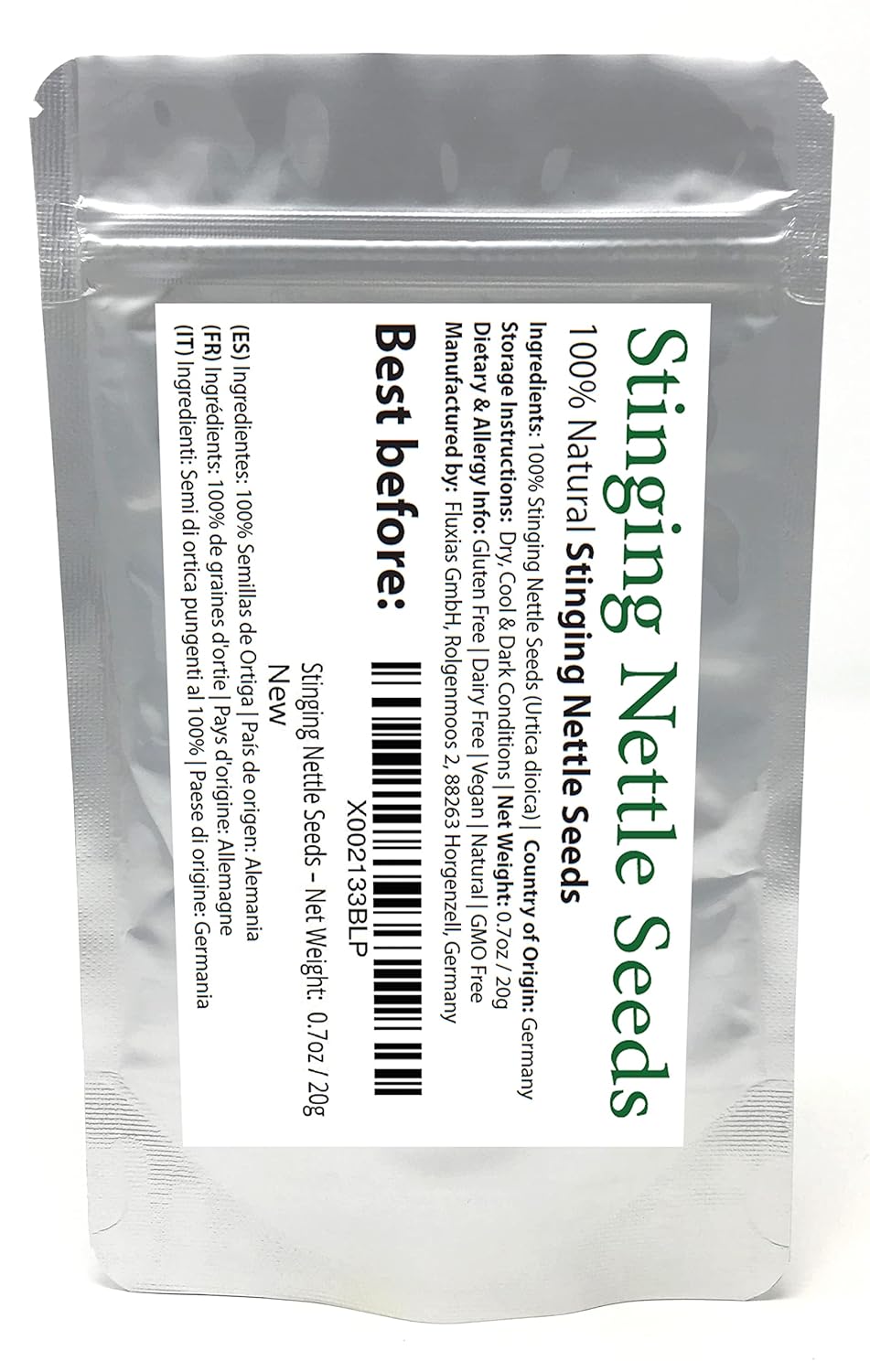 German Bluechai Stinging Nettle Seeds - Vegan Protein Source, Dried Urtica Dioica Seeds - 0.7oz/20g - Non GMO, Gluten Free