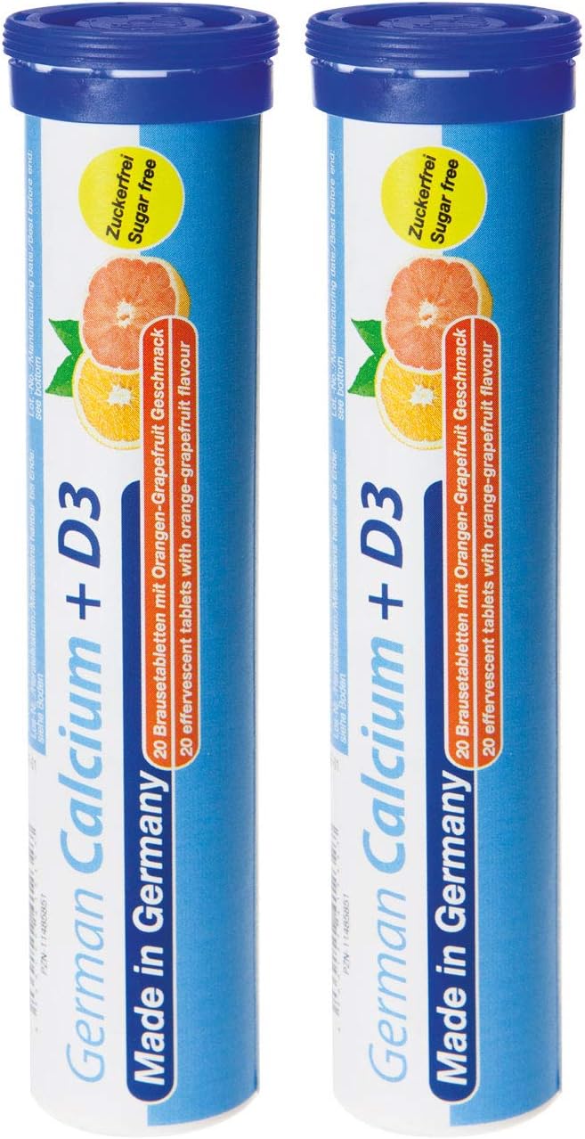 German Calcium and Vitamin D Effervescent Tablets - 40 Vegetarian Orange-Grapefruit Flavored Drink - Made in Germany