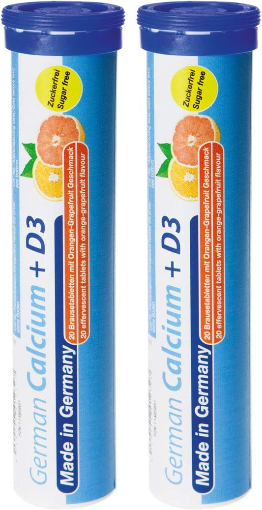 German Calcium and Vitamin D Effervescent Tablets - 40 Vegetarian Orange-Grapefruit Flavored Drink - Made in Germany