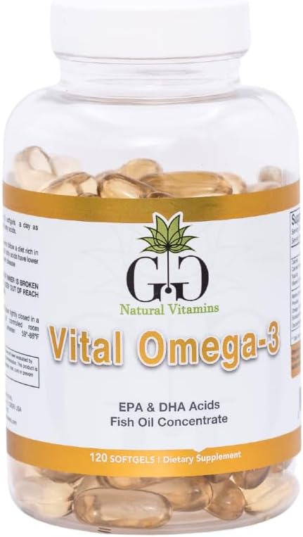GG Natural Vitamins Vital Omega-3 Softgels - 120 Count, Unflavored Fish Oil Supplement for Heart and Brain Health