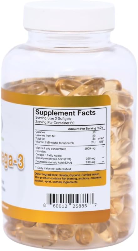 GG Natural Vitamins Vital Omega-3 Softgels - 120 Count, Unflavored Fish Oil Supplement for Heart and Brain Health