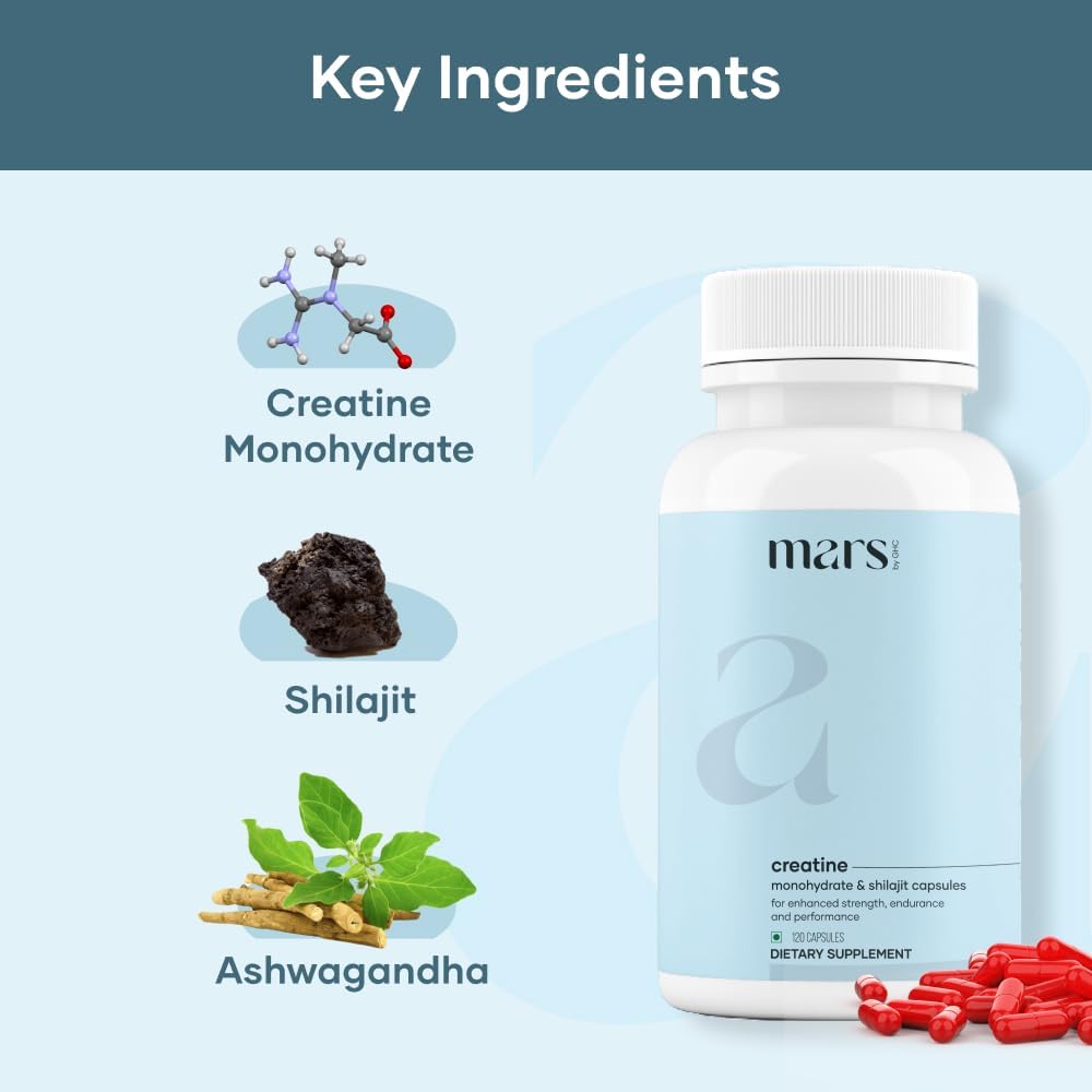 GHC Micronized Creatine Monohydrate Capsules with Shilajit & Ashwagandha - 120 Count - Pure & Natural - Overall Wellness - BoostGo Australia