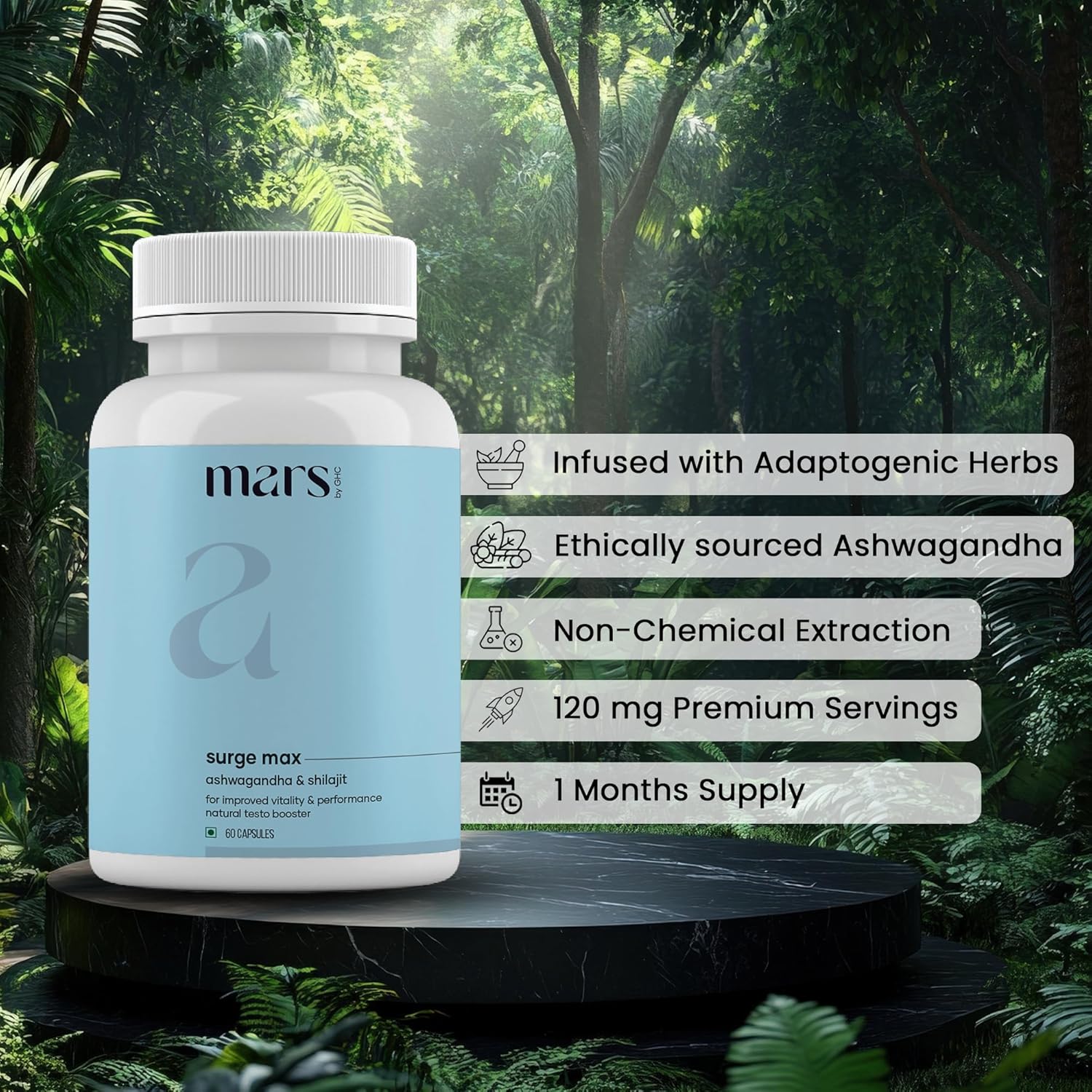 GHC Natural Surge Max Caps - Mars Blend with Shilajit and Safed Musli for Overall Well Being - Pack of 1