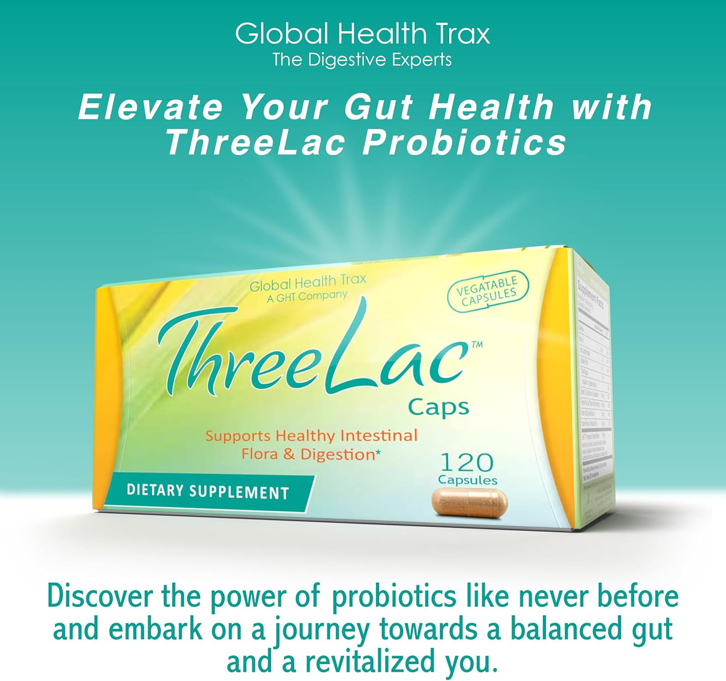 GHT ThreeLac Probiotic Capsules - 120 Count - Digestive Support for Men, Women, Children - Immune System & Gut Balance - Non-GMO