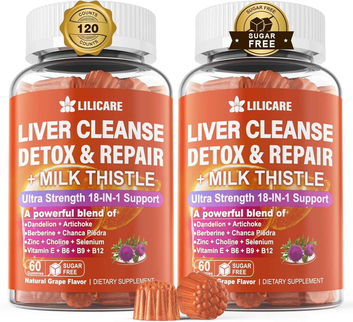 Ginger Chews Supplement Gummies Bundle for Nausea, Stomach Relief, Liver Cleanse & Repair - with Milk Thistle for Detox
