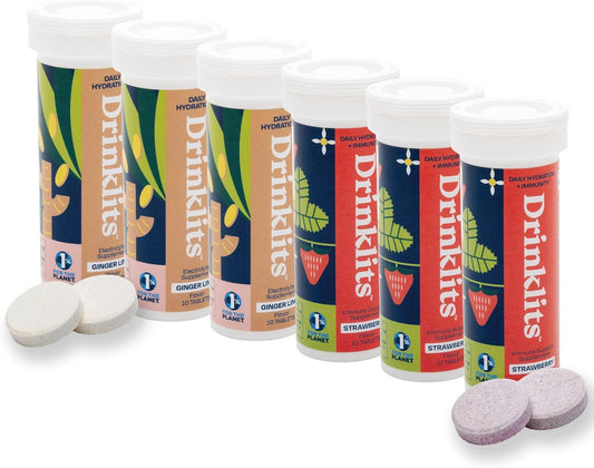 Ginger-Lime Electrolyte Hydration & Strawberry Immunity Tablets Combo Pack | Gluten Free | 60 Servings