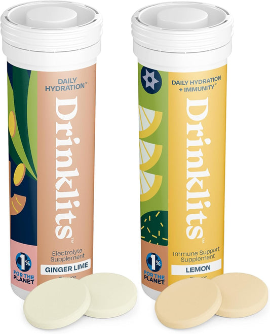 Ginger-Lime Hydration & Lemon Immune Support Tablets Combo Pack | Electrolytes & Vitamins | 20 Servings