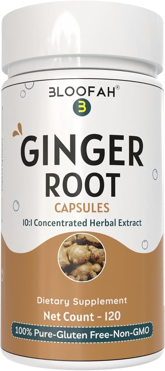 Ginger Root Capsules 500mg | Concentrated 10:1 Extract | Zingiber officinale | High-Potency Herbal Supplement | Non-GMO, Gluten-Free | 120 Count | Easy to Swallow