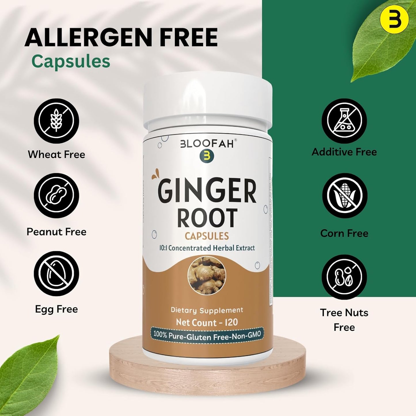 Ginger Root Capsules 500mg | Concentrated 10:1 Extract | Zingiber officinale | High-Potency Herbal Supplement | Non-GMO, Gluten-Free | 120 Count | Easy to Swallow