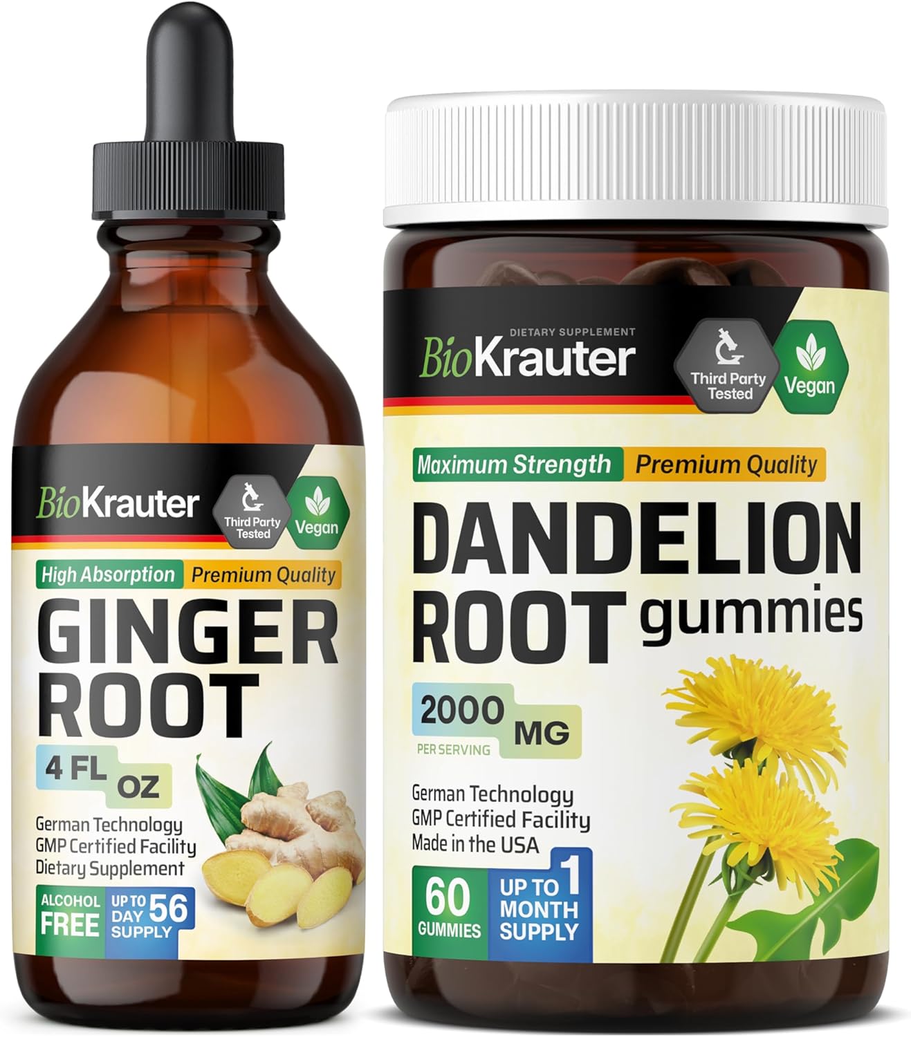 Ginger Root Tincture and Dandelion Gummies Bundle - 4 Fl. Oz. and 60 Gummies