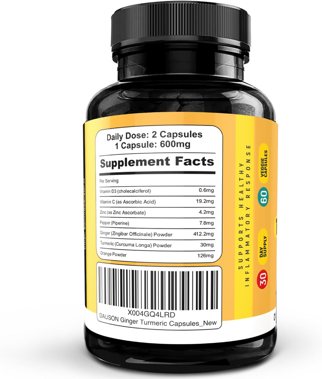 Ginger Turmeric Supplements with Vitamin D3, C, Pepper, Zinc & Orange - Supports Joint, Gut, and Skin Health