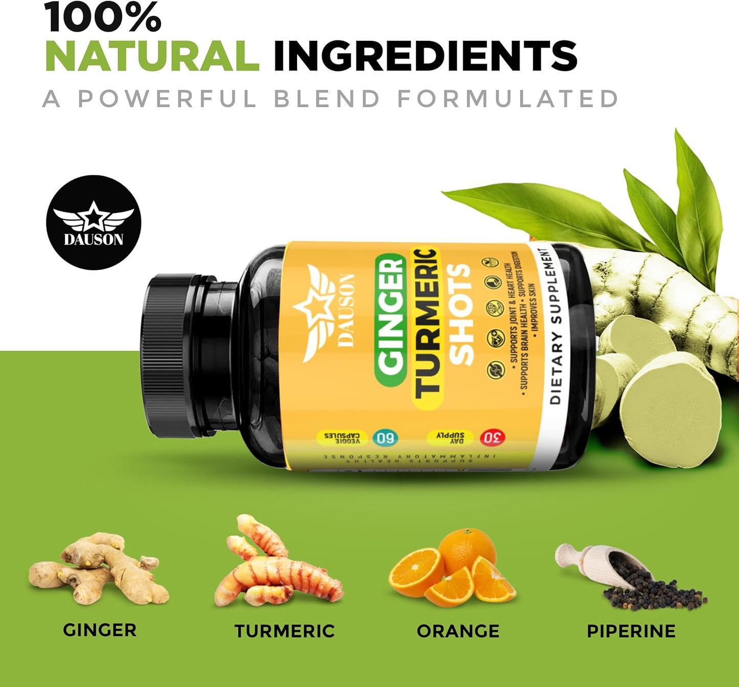 Ginger Turmeric Supplements with Vitamin D3, C, Pepper, Zinc & Orange - Supports Joint, Gut, and Skin Health