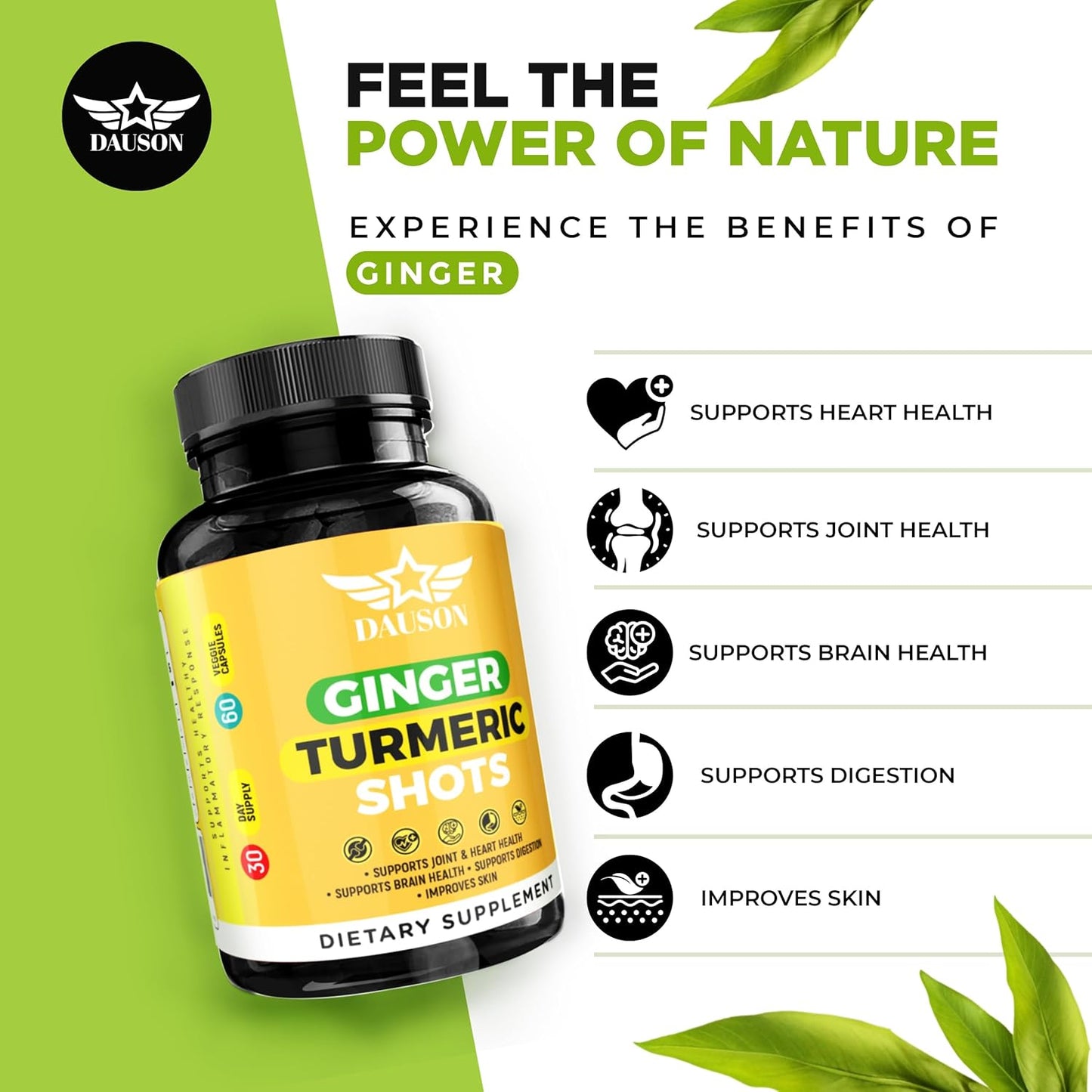Ginger Turmeric Supplements with Vitamin D3, C, Pepper, Zinc & Orange - Supports Joint, Gut, and Skin Health