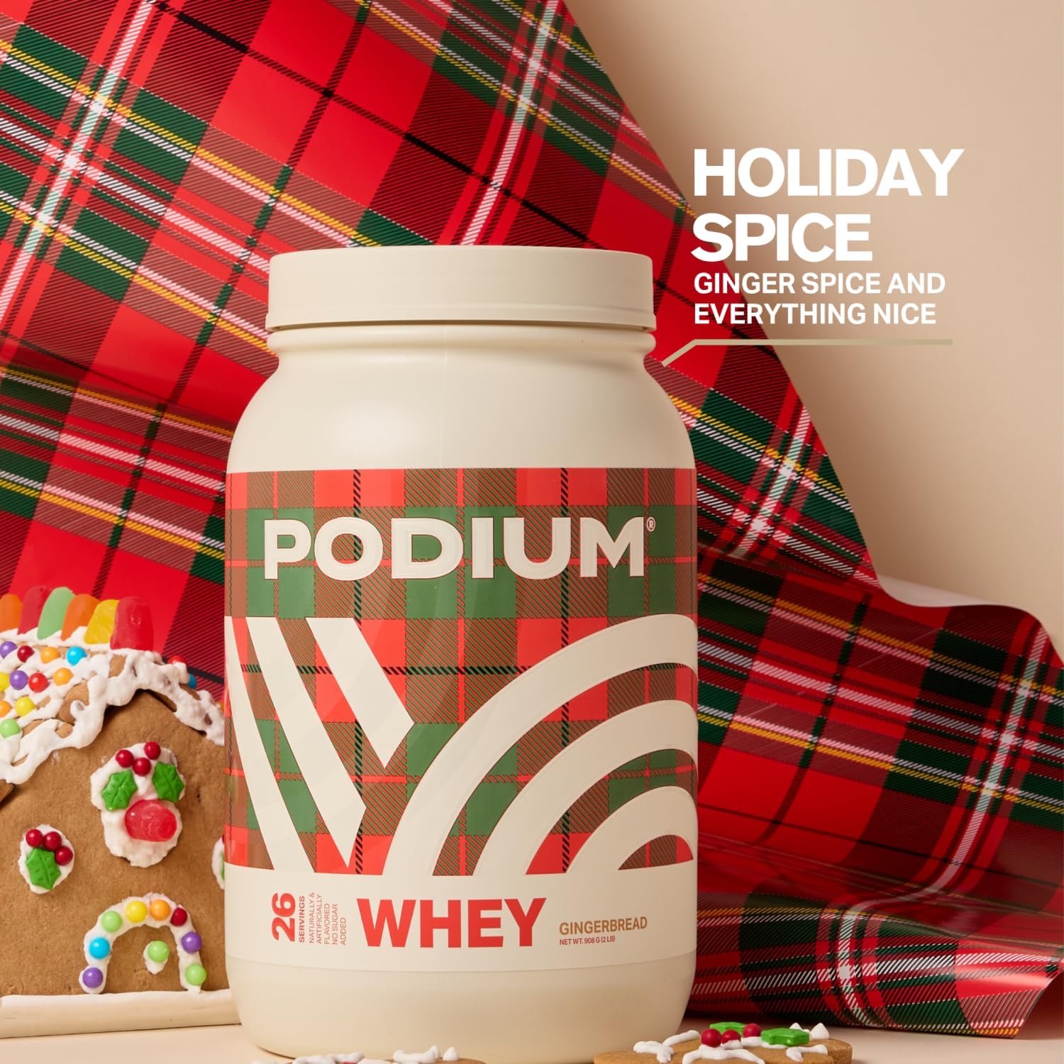 Gingerbread Whey Protein Powder with Digestive Enzymes - 25g Protein Per Serving - Gluten Free - Low Carb & Sugar - 27 Servings