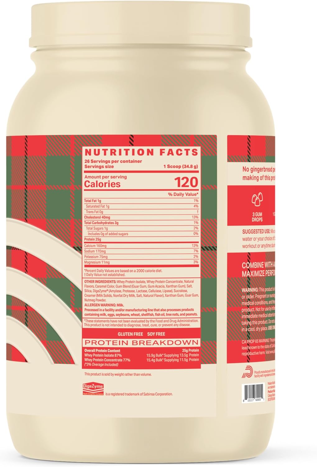 Gingerbread Whey Protein Powder with Digestive Enzymes - 25g Protein Per Serving - Gluten Free - Low Carb & Sugar - 27 Servings
