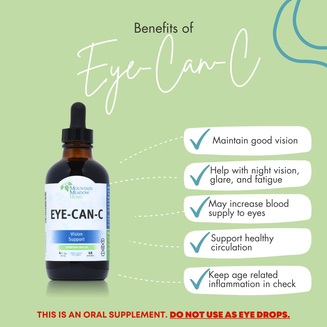 Gingko Biloba Herbal Vision & Eye Support Supplement - Mountain Meadow Herbs Eye-Can-C 4.0 Oz for Night Vision & Glare Reduction
