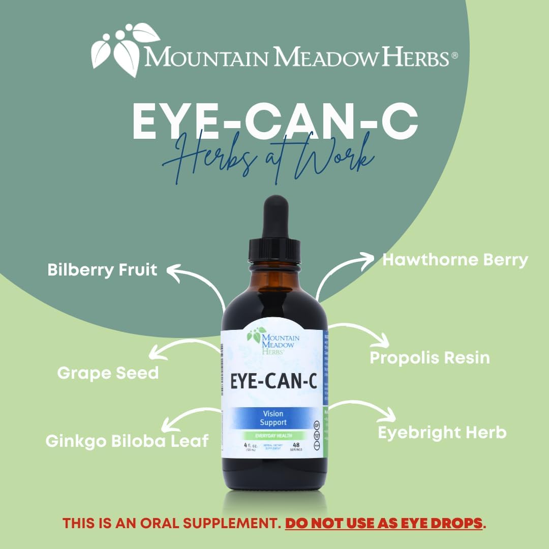 Gingko Biloba Herbal Vision & Eye Support Supplement - Mountain Meadow Herbs Eye-Can-C 4.0 Oz for Night Vision & Glare Reduction