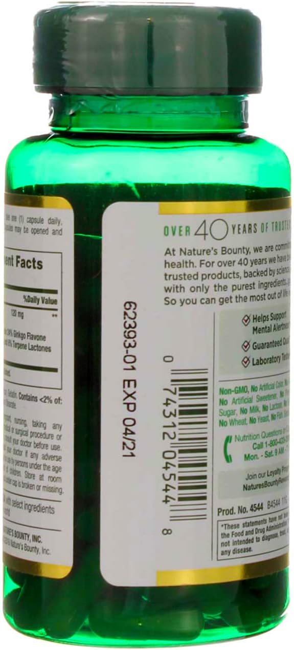 Ginkgo Biloba 120mg Double Strength Capsules - 200 Count, 2-Pack by Nature's Bounty