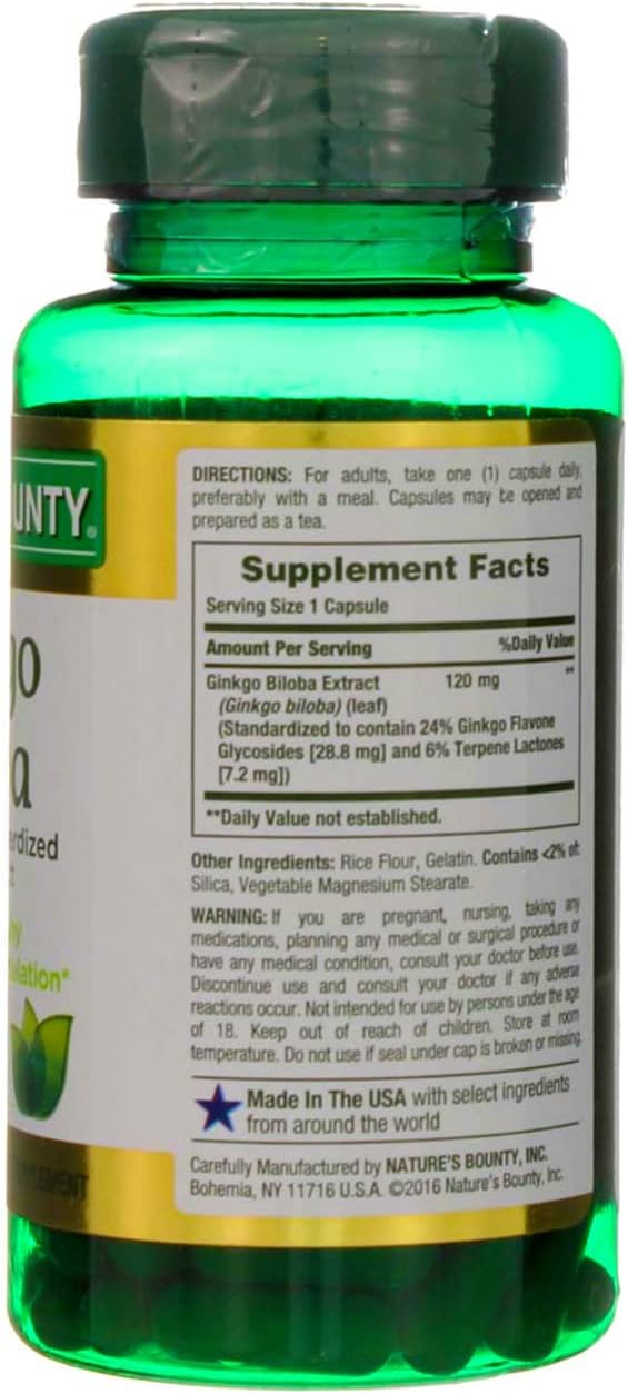 Ginkgo Biloba 120mg Double Strength Capsules - 200 Count, 2-Pack by Nature's Bounty
