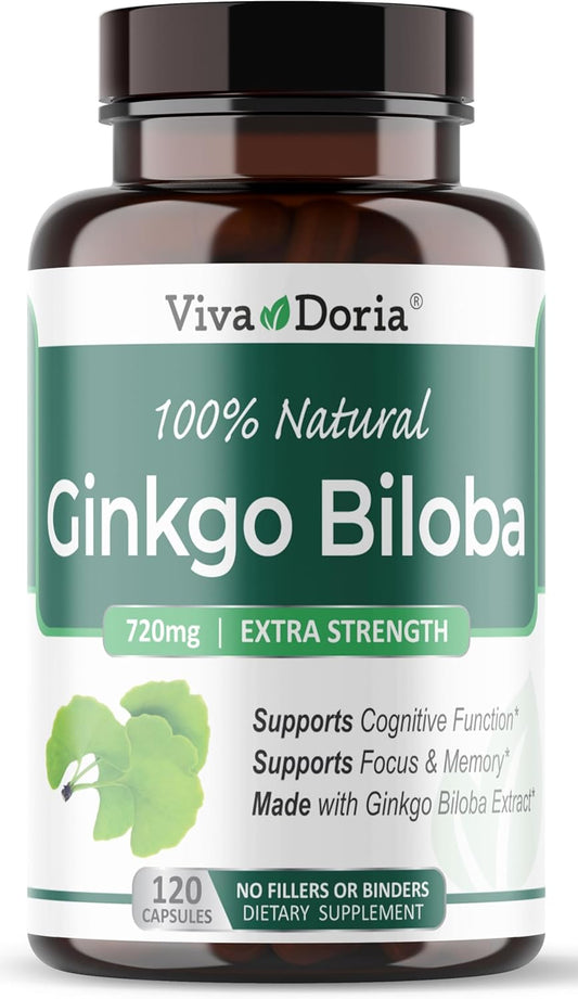 Ginkgo Biloba 720mg Capsules for Brain Function & Memory Support - 120 Vegetarian Capsules by Viva Doria