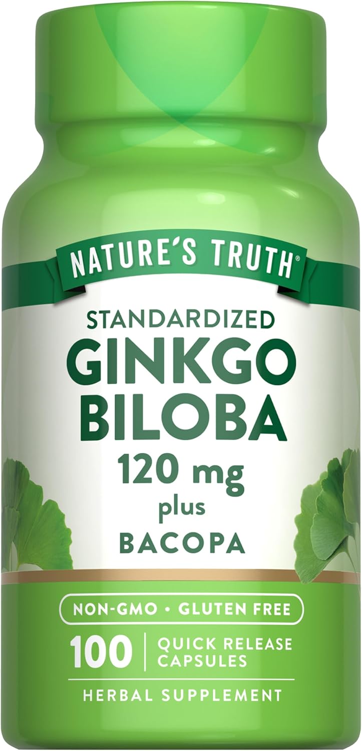 Ginkgo Biloba and Bacopa Extract Capsules | 120mg | 100 Quick Release Capsules | Non-GMO and Gluten Free
