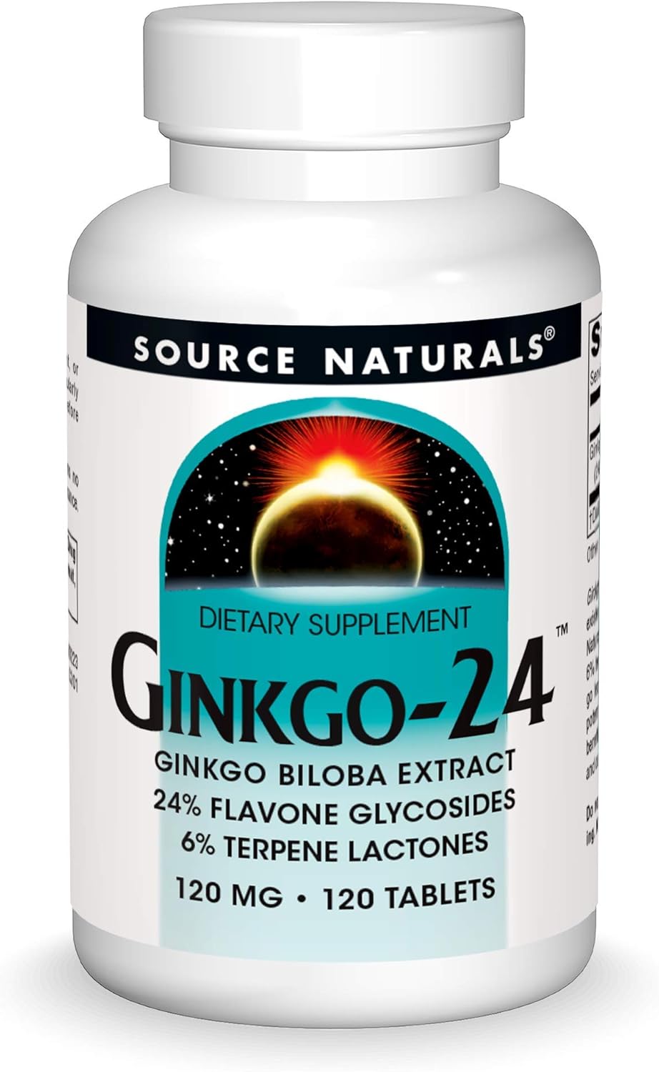 Ginkgo Biloba Extract 120mg Tablets for Mental Acuity - Source Naturals Ginkgo-24 - 120 Count