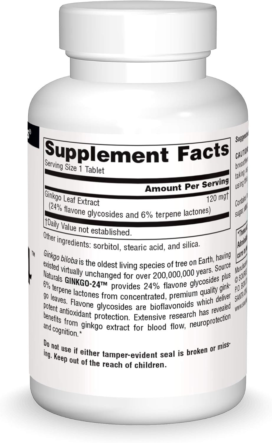 Ginkgo Biloba Extract 120mg Tablets for Mental Acuity - Source Naturals Ginkgo-24 - 120 Count