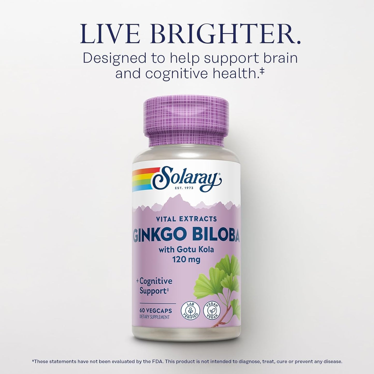 Ginkgo Biloba Extract with Gotu Kola Capsules for Brain Health Support - Vegan, Lab Verified - 60 Servings, 60 VegCaps - 60-Day Guarantee